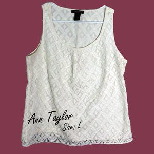 Ann Taylor Floral Lace Shell in White
